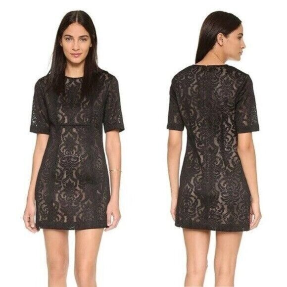 BCBGMaxAzria Ceara Mini Dress 2 Black Lace Cocktail Short Sleeve LBD NEW - Picture 2 of 11
